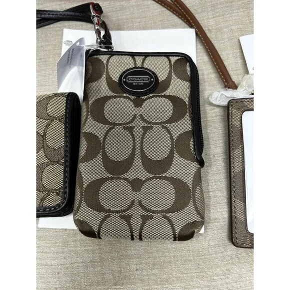 Coach Signature Logo Print Brown Lanyard Wallet & Pouch - Picture 2 of 13